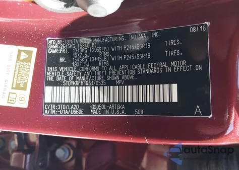 2016 Toyota Highlander Limited V6 from USA, damaged, VIN 5TDYKRFH1GS170535